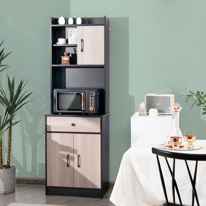 Aparador de cocina COSTWAY con 3 puertas y 1 compartimento de almacenamiento, gestión de cables, 60 x 40 x 180 cm, negro