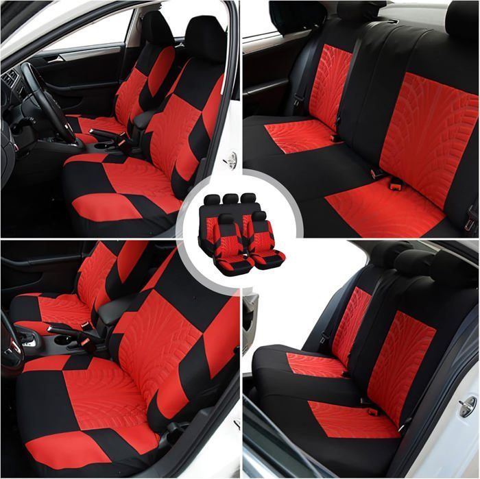 Fundas para asientos de coche, juego de 9 fundas de cuero para asientos de coche, fundas universales (rojo)