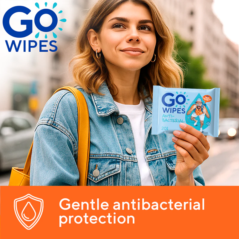 GoWipes Lenços umedecidos antibacterianos refrescantes com propriedades antibacterianas