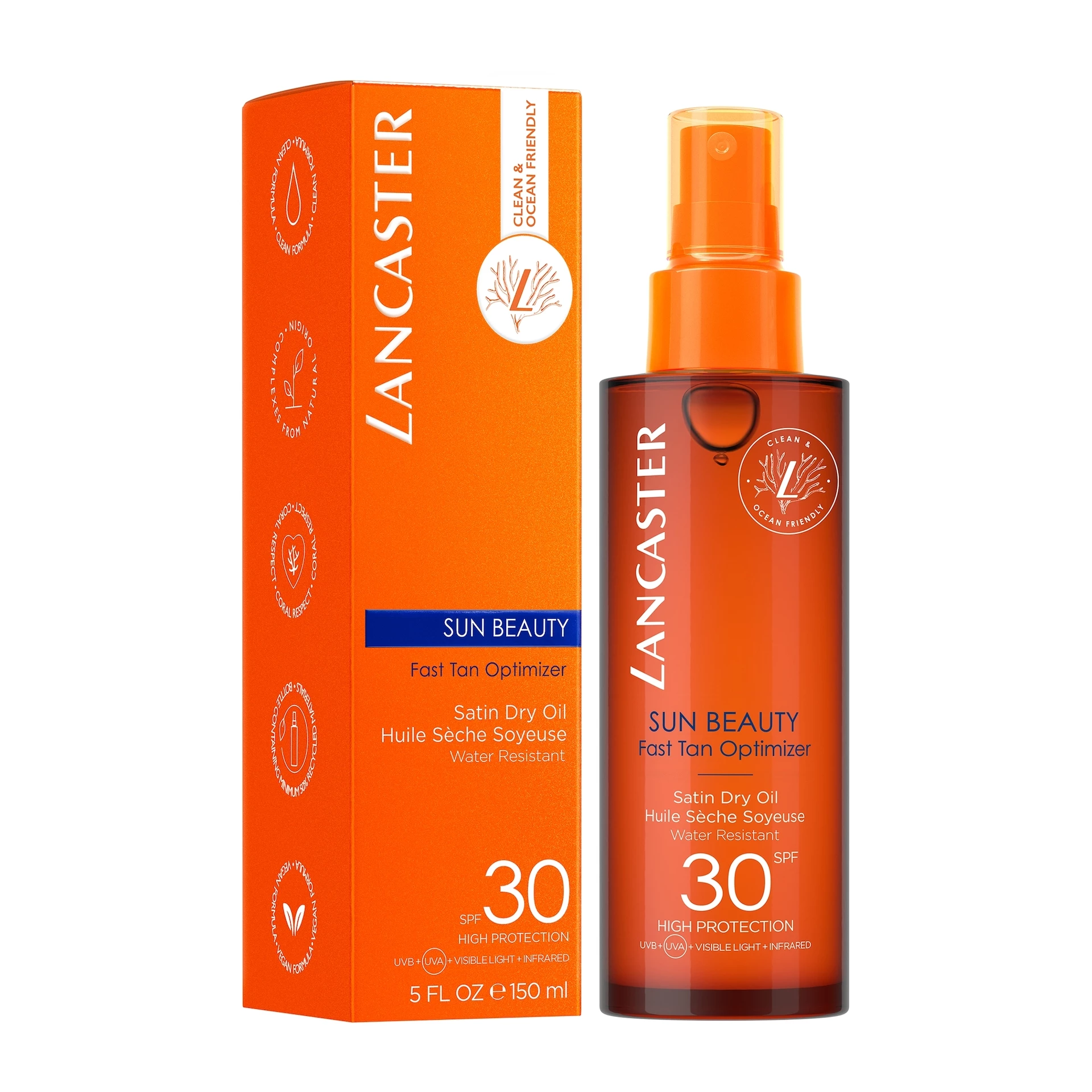 Napvédő arc- és testápoló szatén száraz olaj SPF30 150 ml - Lancaster