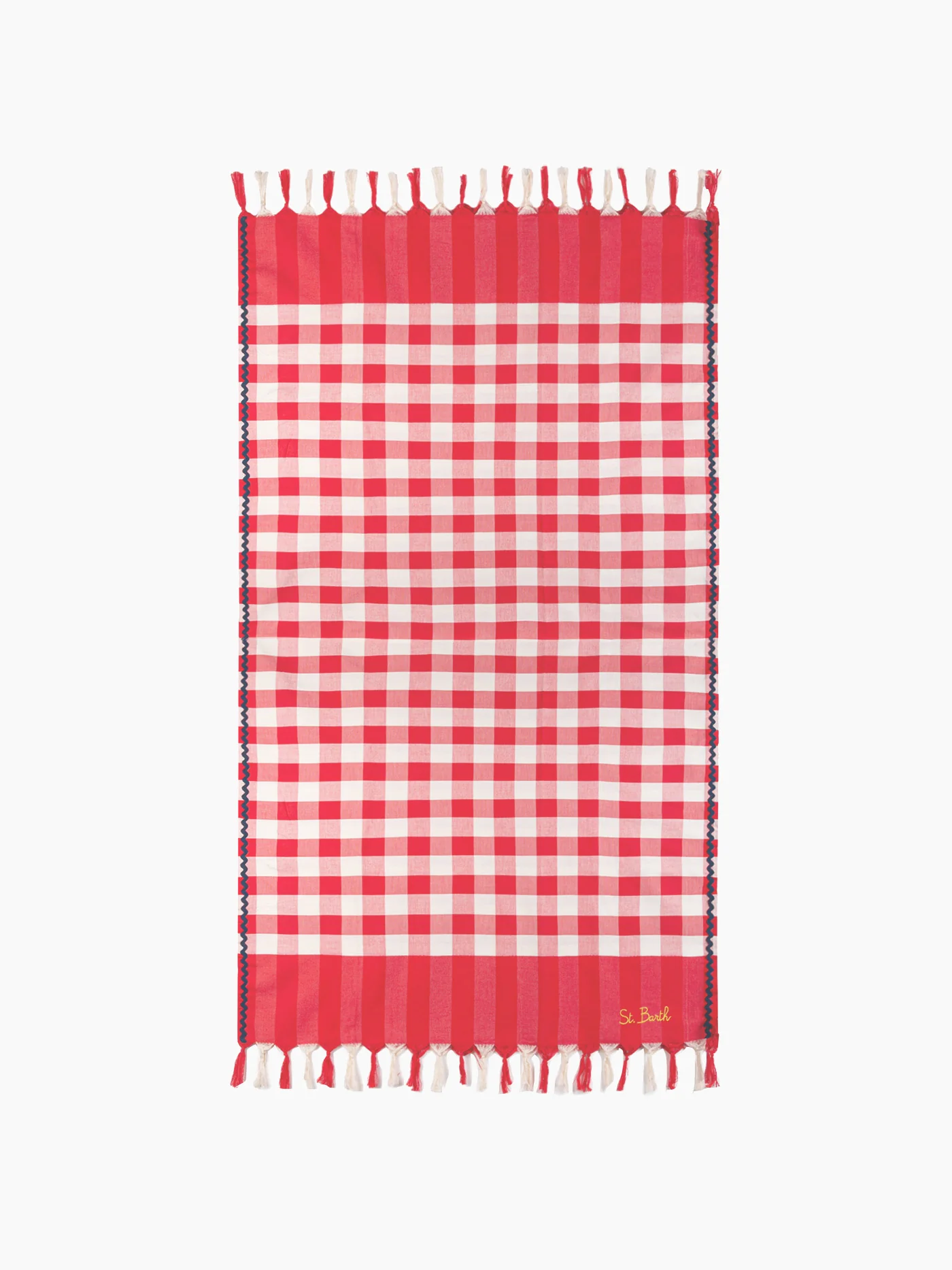 Fouta à bordure bleu marine ondulée et imprimé vichy