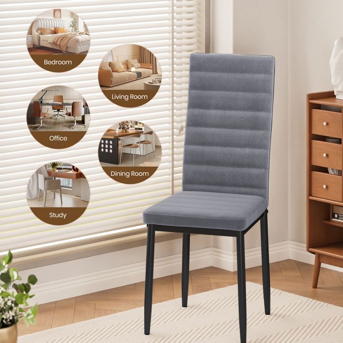 Chaise en Tissu Velours - Gris Clair- Bealife - Patte Metal - Pied Antidérapant en Caoutchouc - Salle à Manger - Dossier - Lot de 6