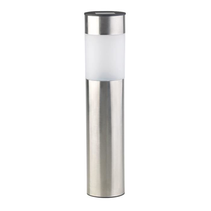 Baliza solar LED con sensor de luz - Lunartec - Redonda - Acero inoxidable - 2 bombillas - Exterior