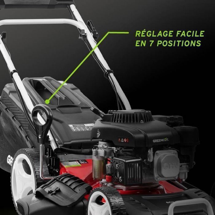 Tondeuse à gazon thermique - Greencut GLM770XE - 150cc 4cv - autotractée - démarrage électrique – largeur coupe 46cm - bac 55L