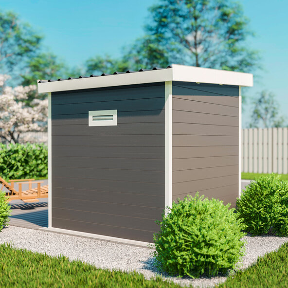 WPC-tuinschuur met plat dak