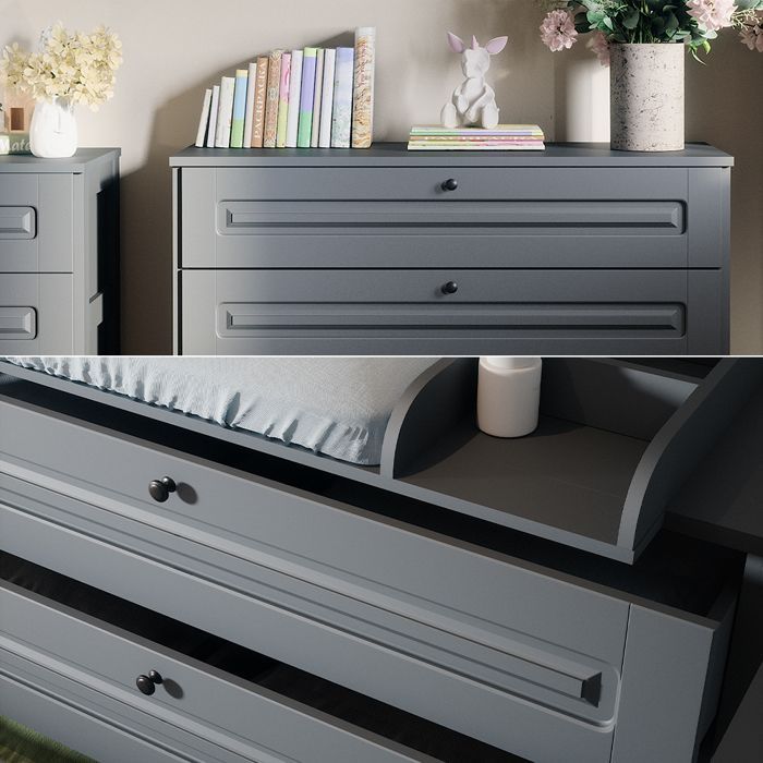Fasciatoio Ajaton 133x98,4 cm con 3 cassetti, grigio, Vitalispa 50169