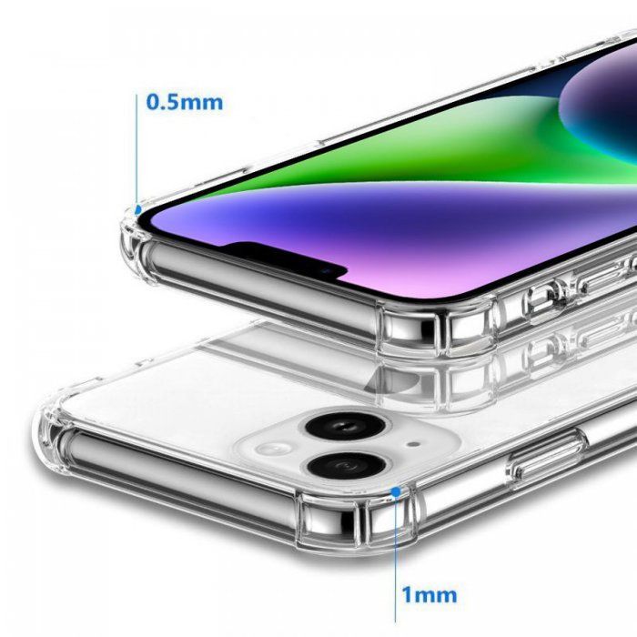 Funda transparente antigolpes EVETANE compatible con iPhone 14 + 2 protectores de pantalla