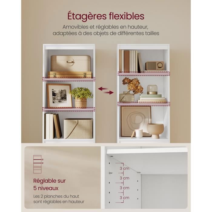 VASAGLE Collezione Kailyn - Libreria, mobile alto, credenza, 3 cassetti, ripiani regolabili, altezza 180 cm, salvaspazio, bianco