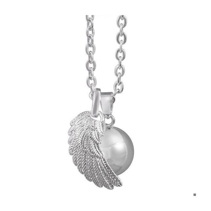Pregnancy bola with double angel wing pendant and silver ball