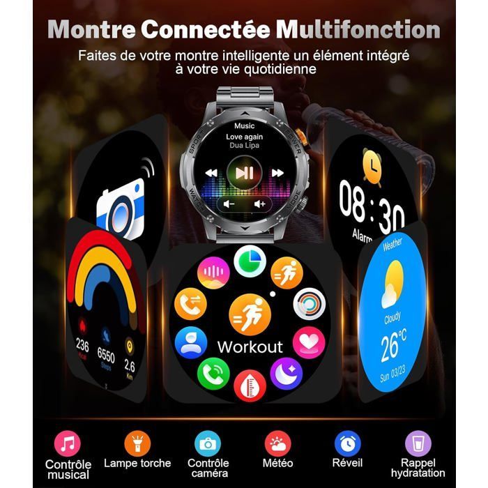 Montre Connectée Homme Avec 1000Mah Batterie 1,75