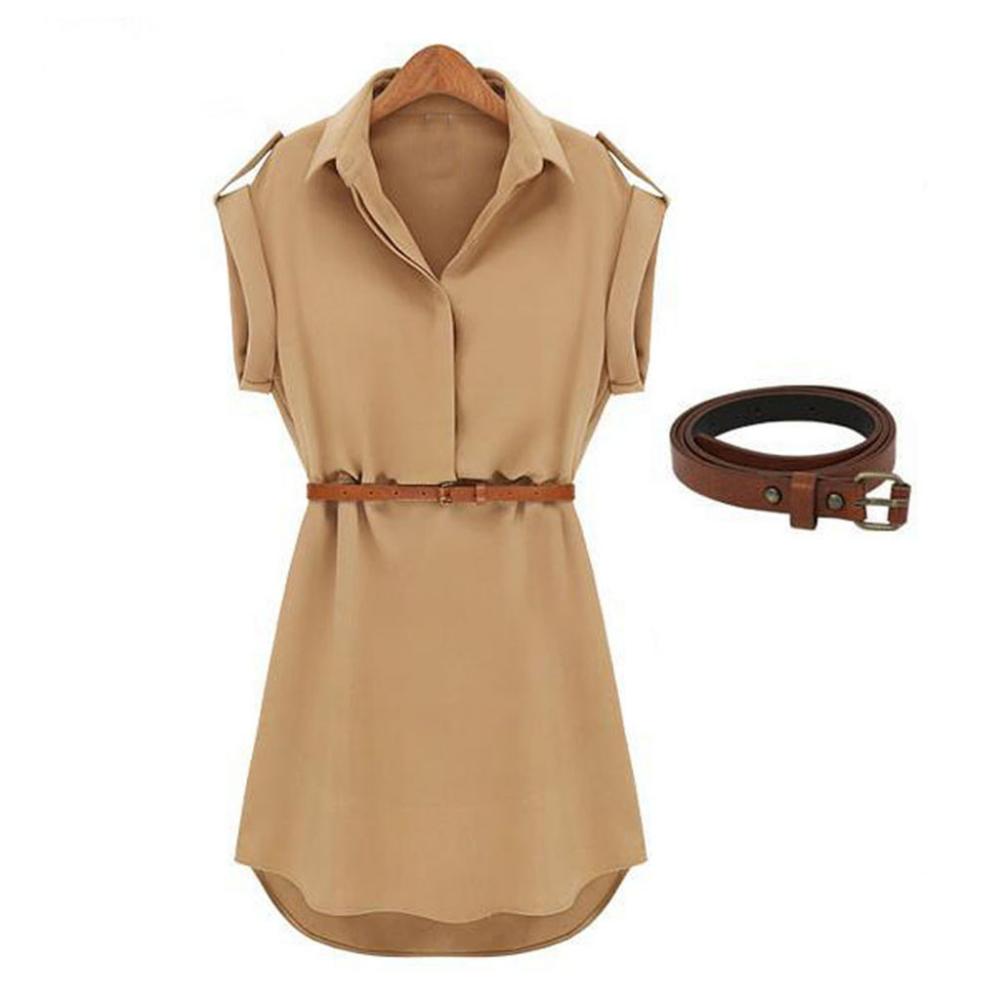 Robe décontractée d'été pour femme, robe ample à manches courtes avec ceinture, robe élégante pour le travail, Vestidos#35