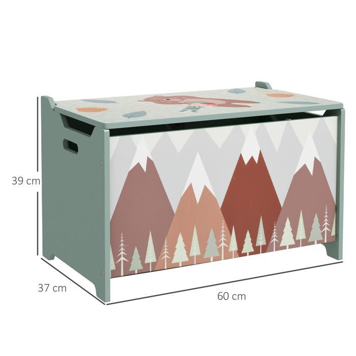 Speelgoedkist voor kinderen - opbergkist voor kinderen - ZONEKIZ - bospatroon, scharnierend deksel - 60 x 37 x 39 cm - groen