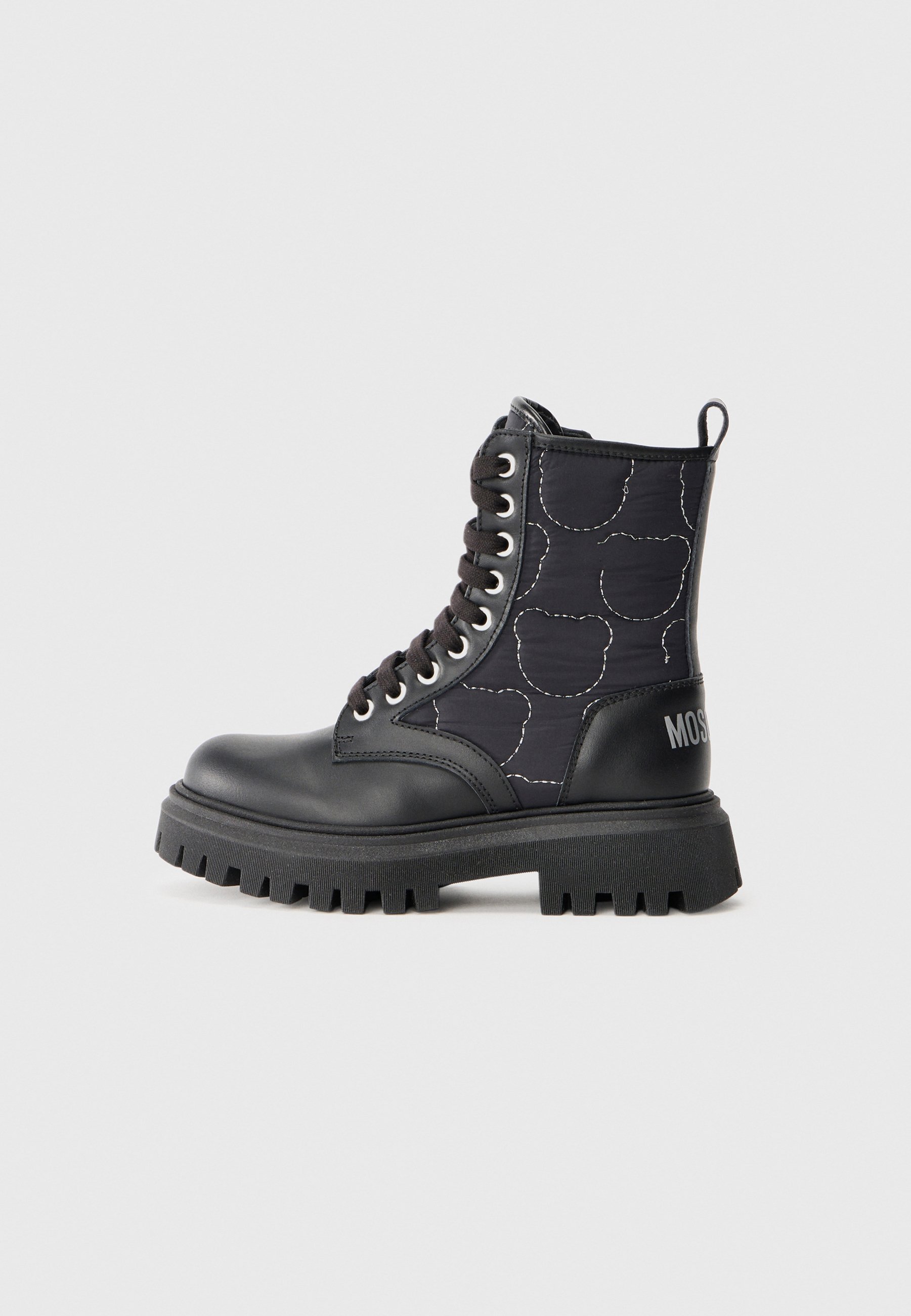 MOSCHINO UNISEX - Enkellaarsjes met vetersluiting - zwart/zilverkleurig