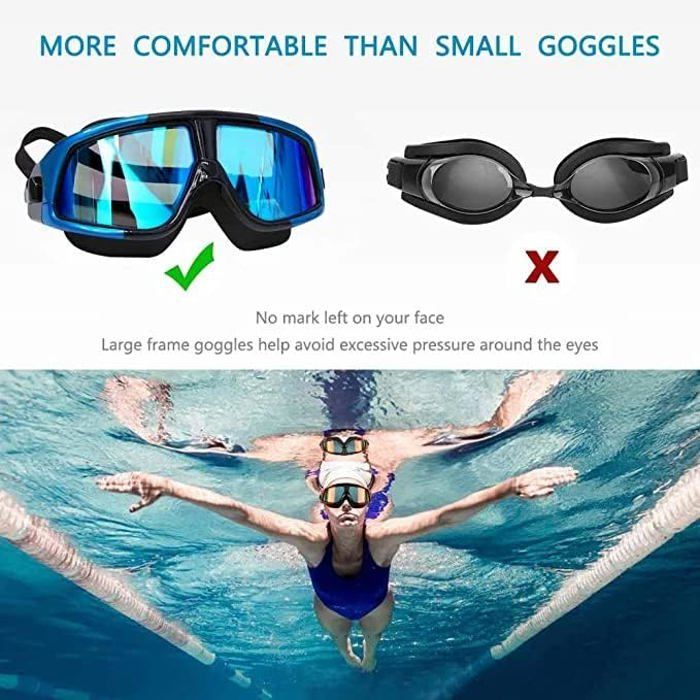 Swimming goggles with UV protection and anti-fog coating, suitable for indoor and outdoor use
