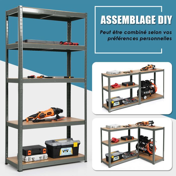 Mueble de almacenamiento multiusos COSTWAY, capacidad de carga de 875 kg, 5 estantes ajustables, estantería para garaje, taller, cocina o almacén, color gris.