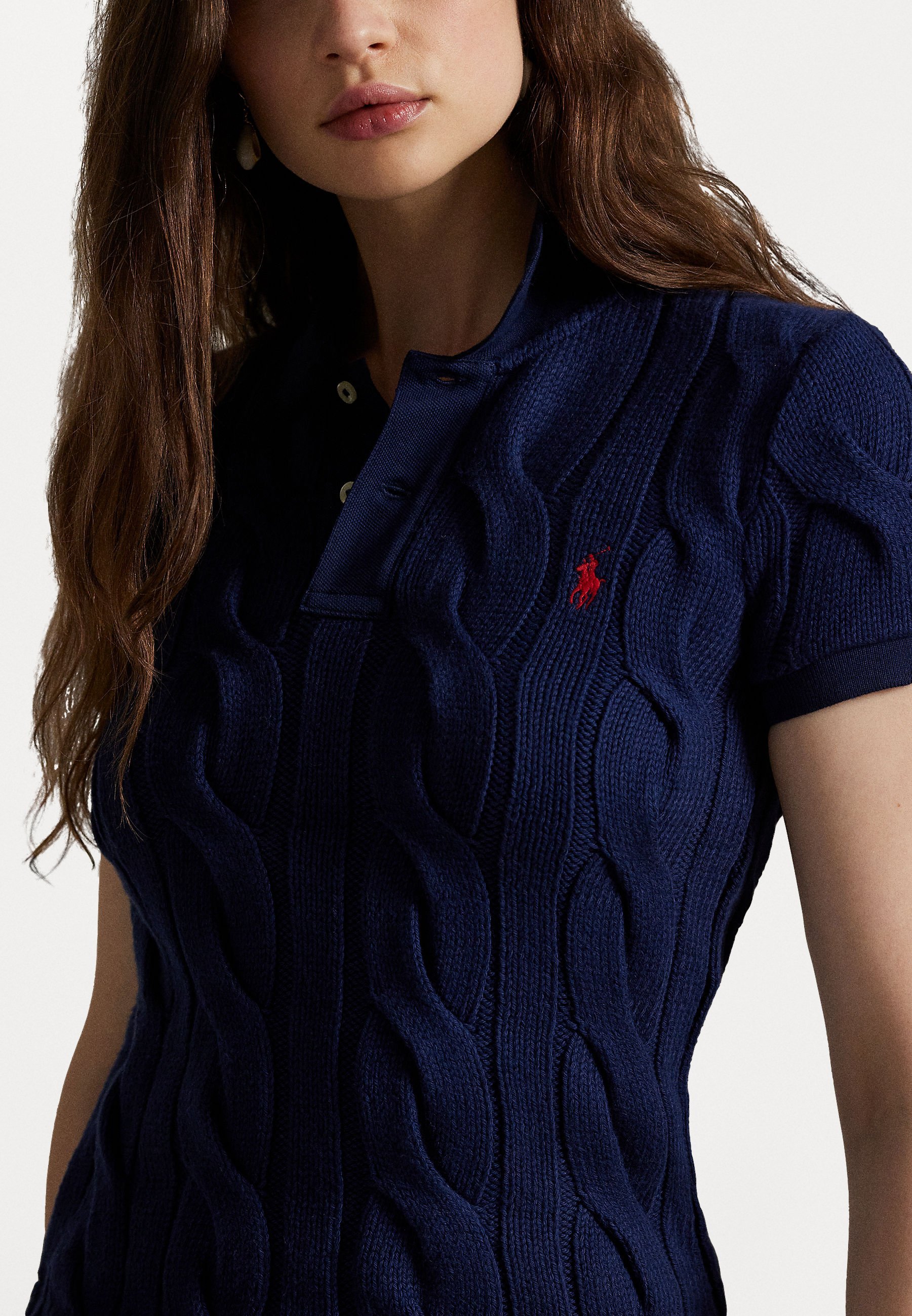 Polo Ralph Lauren CABLE KNIT COTTON POLO MARŠKINĖLIAI - Polo marškinėliai - tamsiai mėlyni