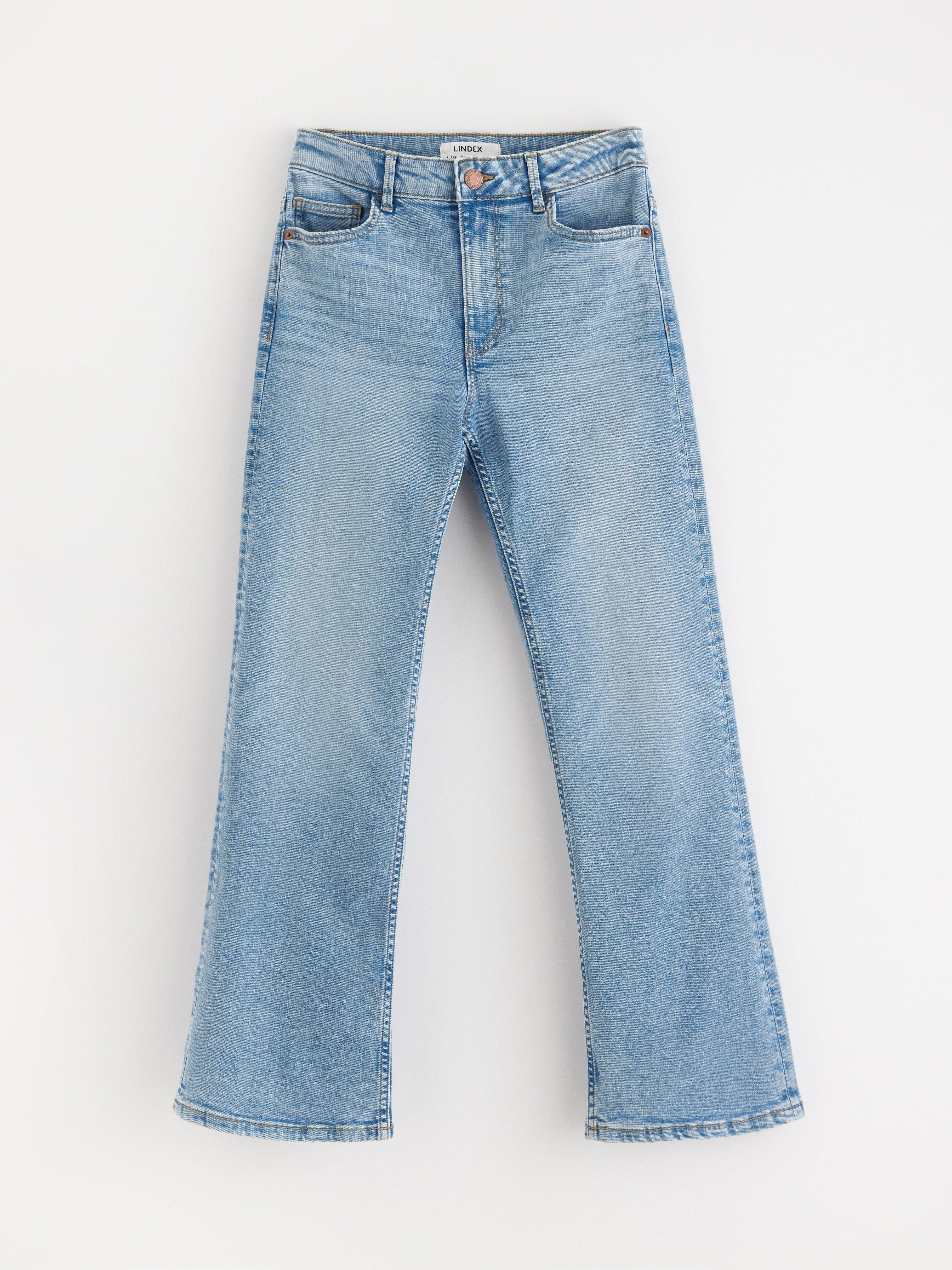 Džíny FLARE Karen s krátkým pasem, světlý denim