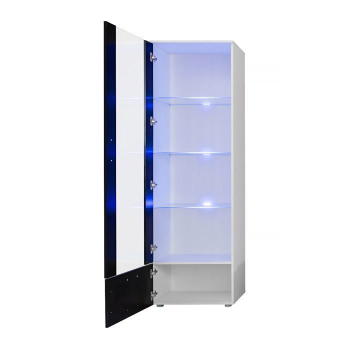 Vitrine Alessandria Komodee - LEDs Azuis - Branco Brilhante e Branco - Frentes Brilhantes - 60 x 192 x 42 cm