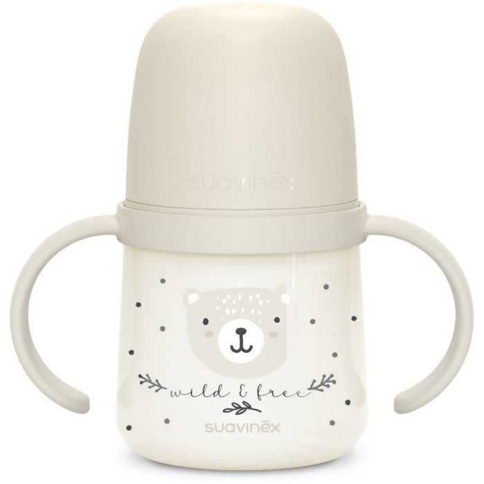 Mamadeira com alças - SUAVINEX - NOITE&DIA SELVAGEM&LIVRE - 150 ml - 6 meses ou mais - Cinza