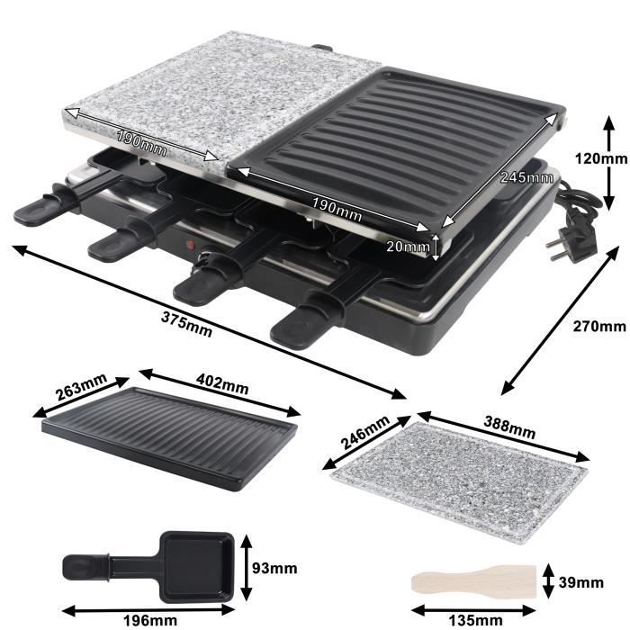 Raclette Grill - LZQ - 1400W - Para 8 personas - Placas antiadherentes - Multifuncional