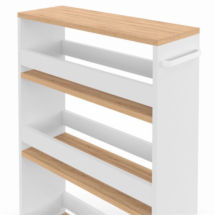 IDMARKET HAGA Space-Saving Kitchen Trolley, White and Beech Effect, Multi-Tier Storage Cart