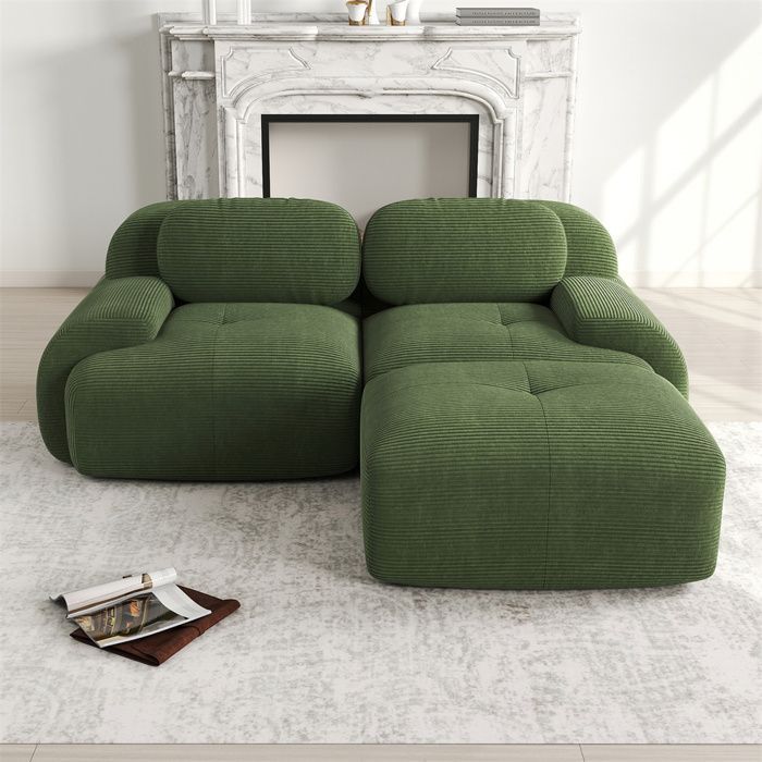 DRIPEX Canapé d'angle 2 places en velours côtelé doux,Canapé modulable avec accoudoirs courbés, L 208CM pour salon,Vert