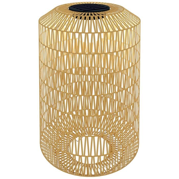 Lampada da terra solare per esterni Outsunny in resina intrecciata - ricaricabile - con sensore di luce - stile boho - 55 cm - gialla