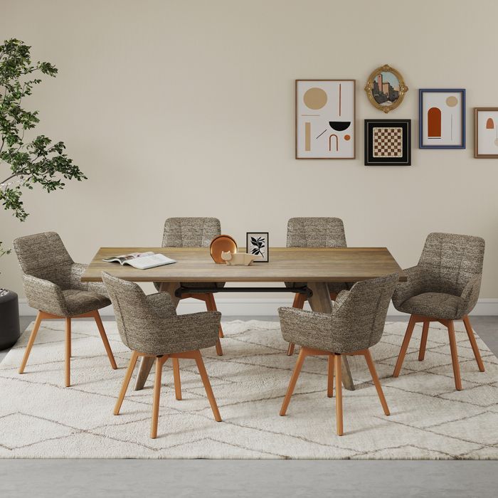 WAFTING 6er-Set drehbare Esszimmerstühle mit Armlehnen, gepolsterter Sessel mit Baumwollrückenlehne, Braun