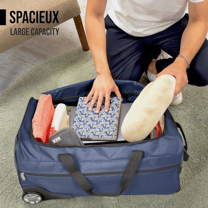 Trolley da viaggio blu - Ampia borsa con ruote, maniglia telescopica, scomparto spazioso, tasca con cerniera, ideale per i weekend.