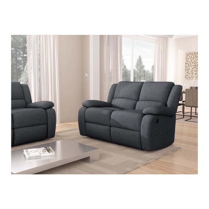 Sofá reclinable eléctrico de 2 plazas LEO en tela - 143 x 93 x 96 cm - LOUNGITUDE