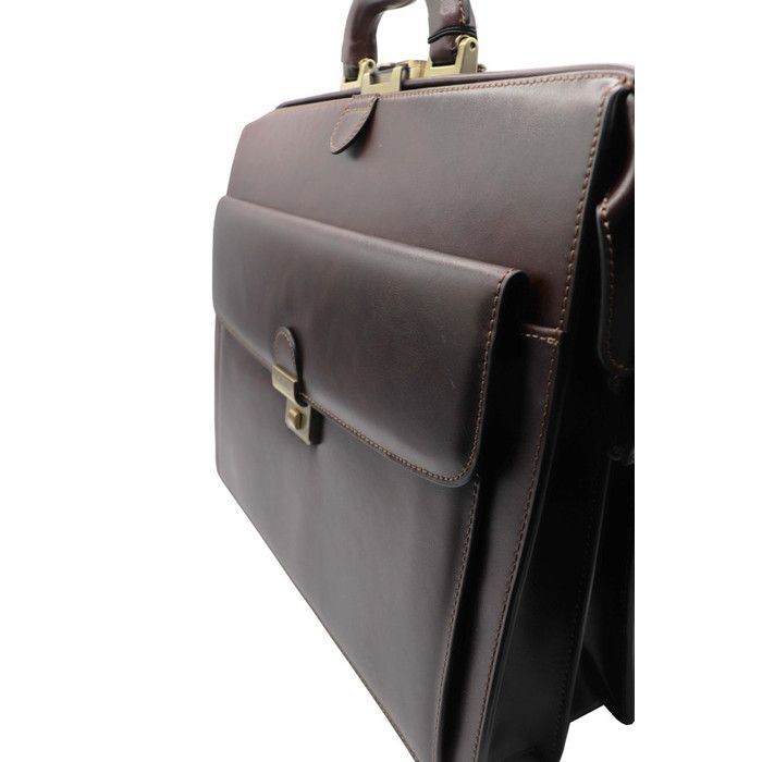KATANA Grand cartable américain à 3 soufflets en croûte de cuir réf 63040 choco