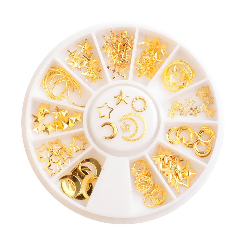 Ornement autocollant pour ongles 3D Lune Rivet Doré Lune et Étoiles Breloques Étoile à Cinq Branches Patch Métallique Assortiment
