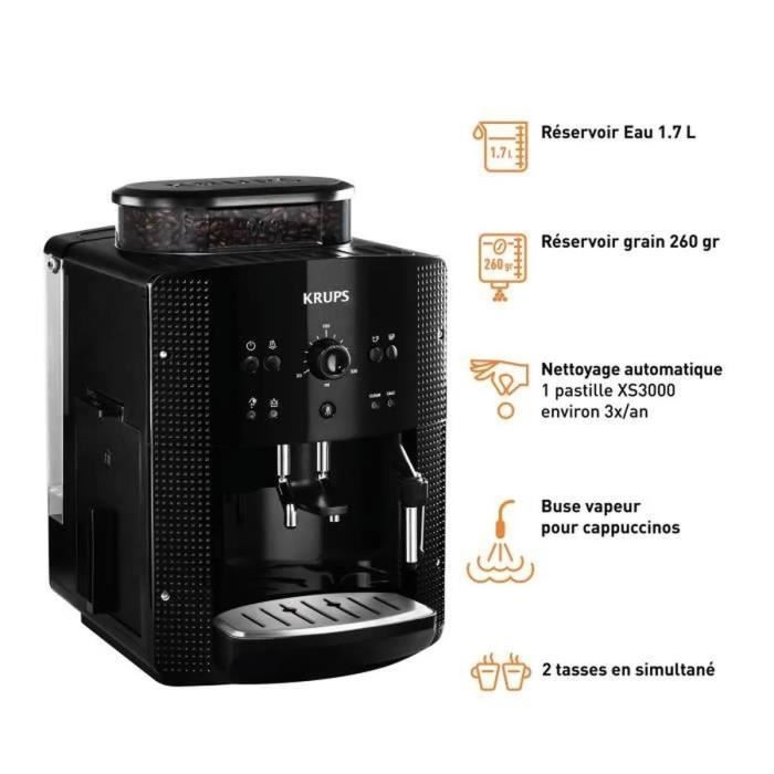 Macchina da caffè automatica KRUPS, 1,7 L, per espresso, con lancia vapore per cappuccino, per preparare 2 tazze contemporaneamente, Essential YY8125FD