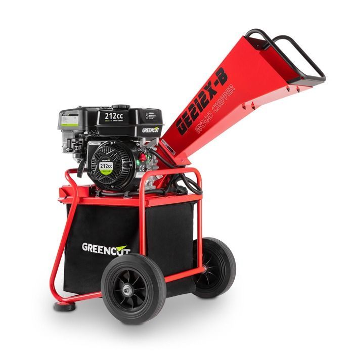 Broyeur de végétaux thermique - Greencut GE212X-B - 212cc 5kw - diamètre coupe 50mm - sac 64L - roues et poignée pour le transport