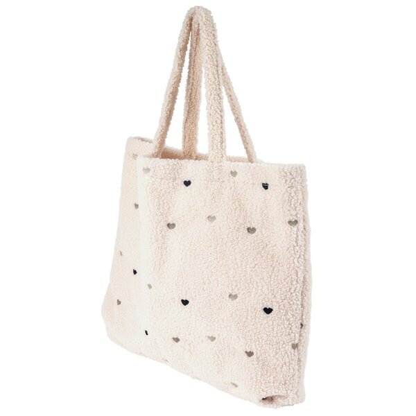 Nakupovalna torba True Spirit Teddy s potiskom srca, bela, 58 cm x 42 cm x 8 cm
