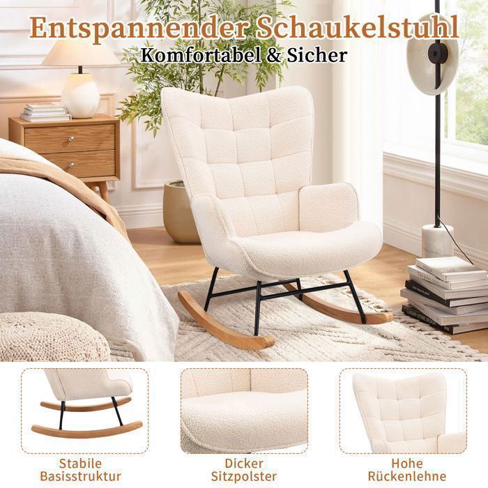 Mecedora - LUMINARIX - Beige - Escandinava - Metal y madera maciza - Máximo confort