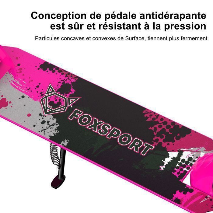 Trottinette ad et adulte  - FOXSPORT - Pliable - Chargée jusqu'à 100KG - Guidon réglable de 3 Niveaux - Roues PU 200mm