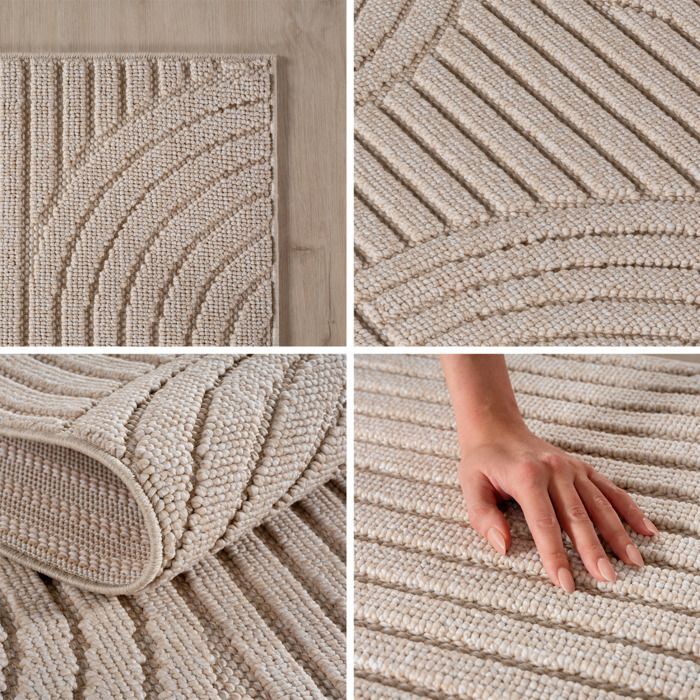 Carpetsale24 Tapis Rond 200 cm Beige Design Bohème Bouclé Style Scandinave Moderne Grand Tapis pour Salon Salle à Manger Chambre