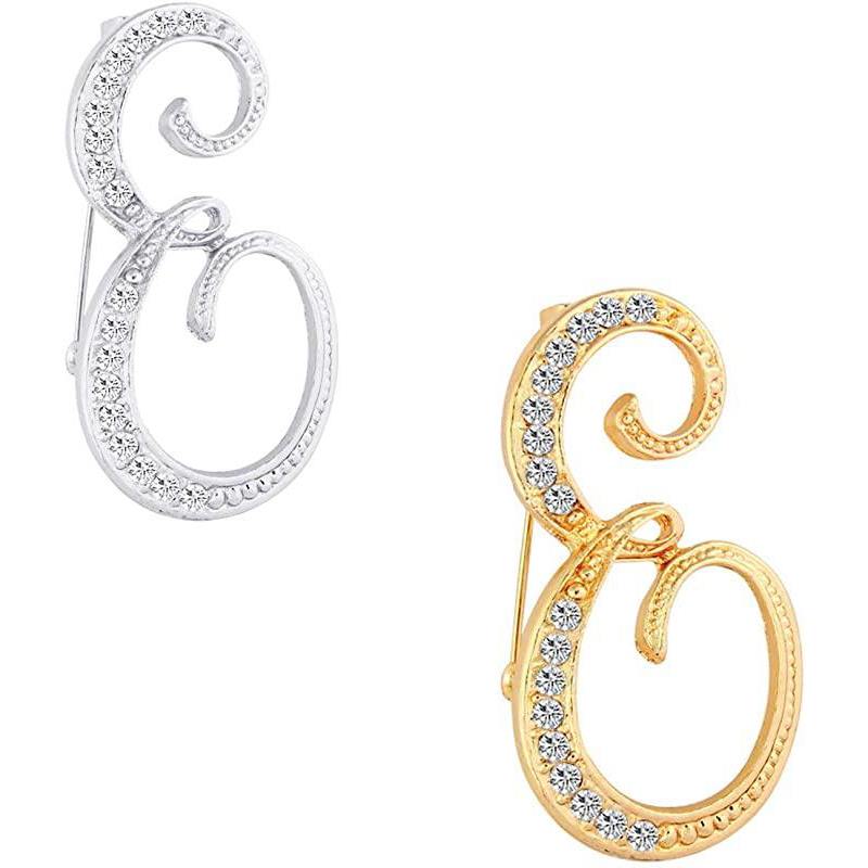 2Pcs Initial Brooches Dainty Alphabet Rhinestone Brooch Jewelry Birthday Gifts for Women