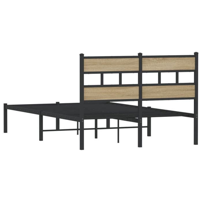 Estructura de cama metálica - UU - 120x190 cm - Roble Sonoma - Negro - Hierro y madera de ingeniería - Cabecero