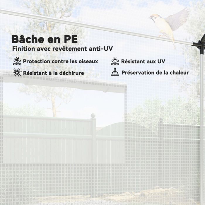 Invernadero tipo túnel Outsunny de 2 x 3 m, 6 m² con puerta enrollable, 4 ventanas - Acero galvanizado, PE de alta densidad, blanco