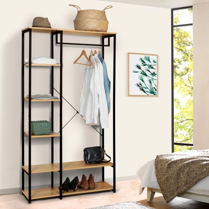 IDMARKET Dressing penderie étagères L. 90 cm DETROIT design industriel