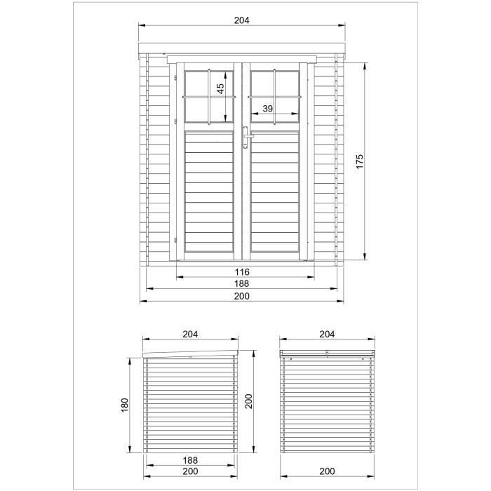 Caseta de jardín de madera de 3,53 m² - Timbela M309F - 204 x 204 x 200 cm - Puerta con cerradura de alta calidad