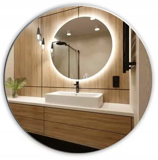 Lustro led 45 cm okrągłe podświetlane wodoodporne ledy 120 diod/m Premium