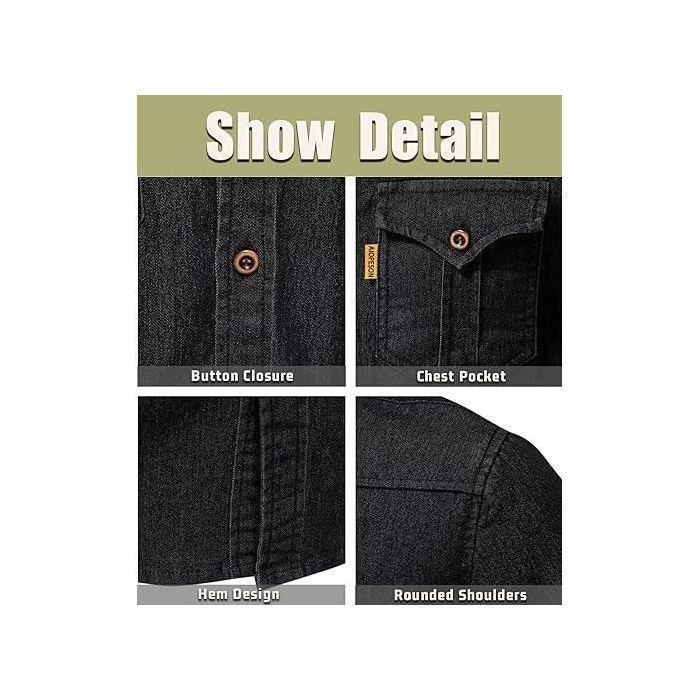 Men's Shirt - Henley Shirts - Slim Fit - Black Denim
