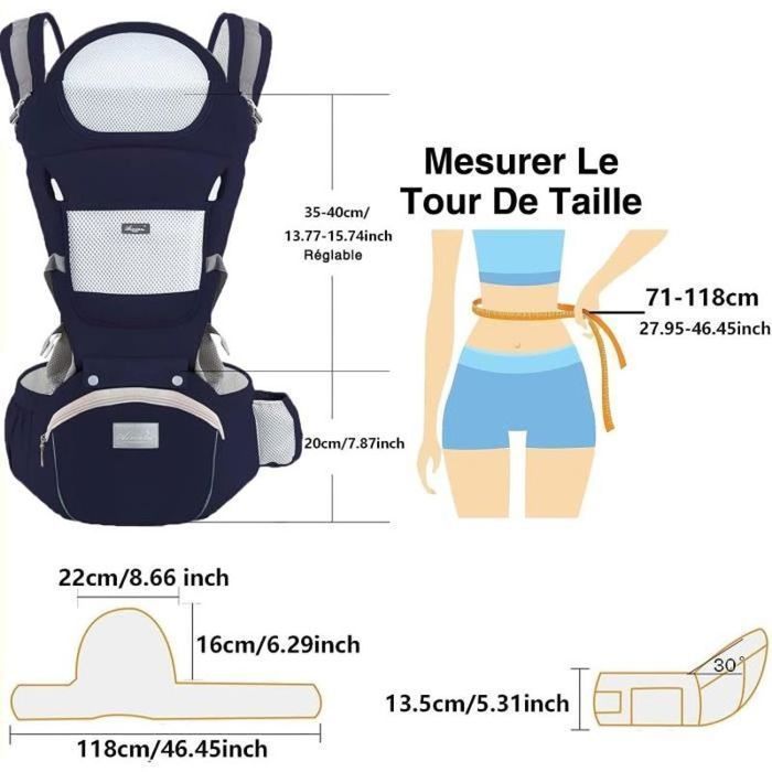 Portabebés multifuncional 6 en 1 para senderismo con asiento ergonómico ajustable para bebés y niños de 3 a 36 meses, color azul.