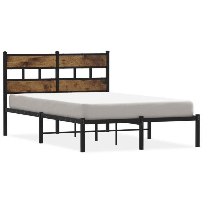 Metalen bedframe - vidaXL - 120x190 cm - Gerookt eikenhout - Hoofdbord - Opbergruimte - Lattenbodem
