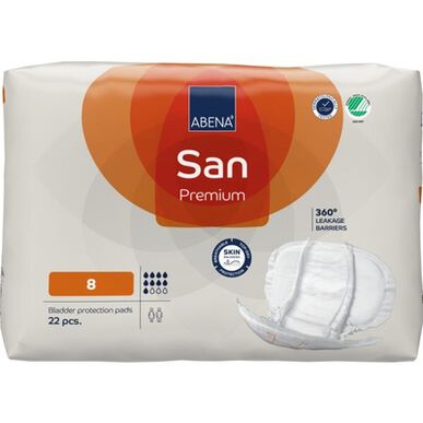 Abena San Premium 360 protiprosakující bariéry 8 inkontinenčních obvazů, anatomický tvar, 22 kusů.