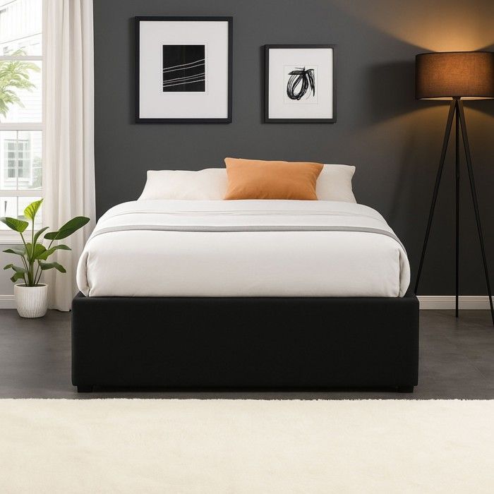 Lit Coffre - NUIT D'OR - Manon - Noir - 90x200 cm - 12 Lattes - PVC Simili