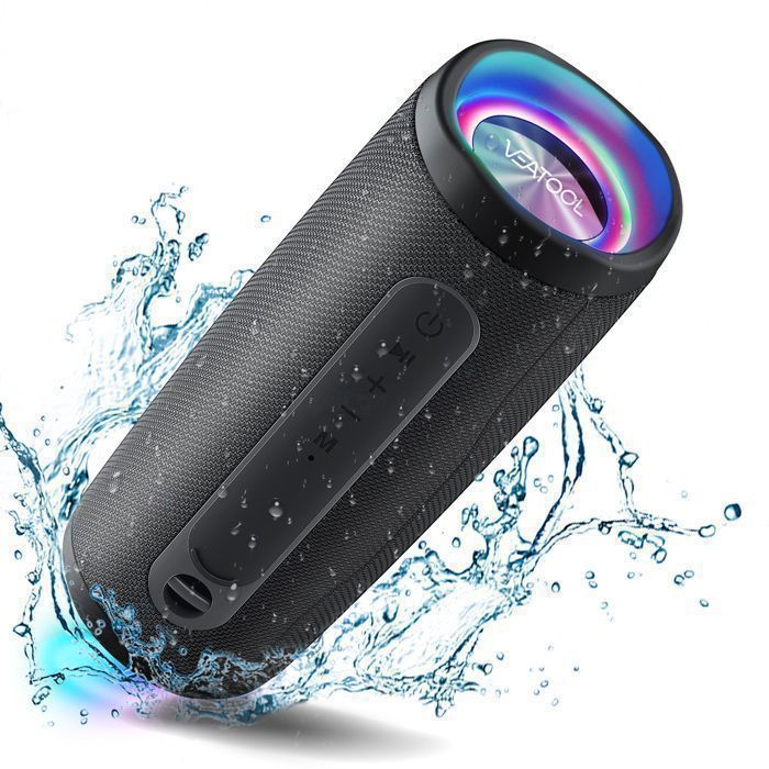 VEATOOL 20 W kannettava Bluetooth 5.0 -kaiutin tehokkaalla 360° subwooferilla, 2000 mAh akulla, 15 tunnin toistoajalla, IPX5-vedenpitävä, Type-C, musta